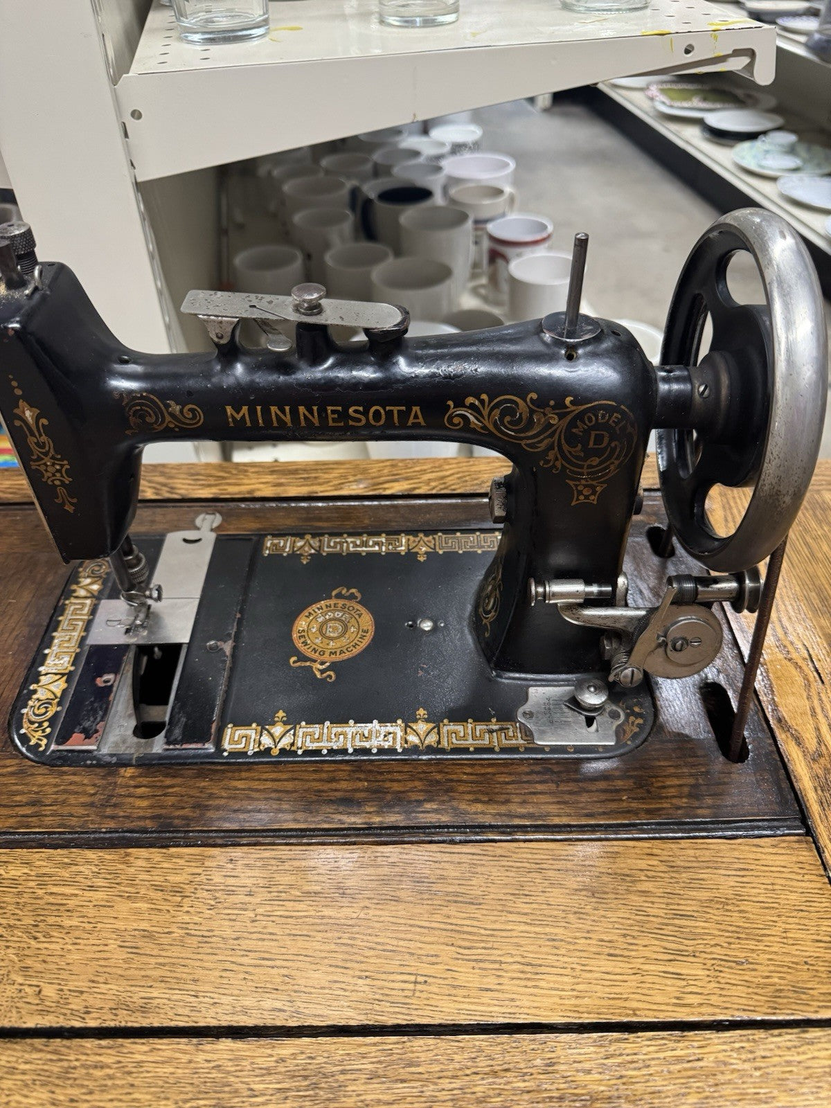 1900's Antique Minnesota Treadle Sewing Machine with 5 Drawer Cabinet Model D