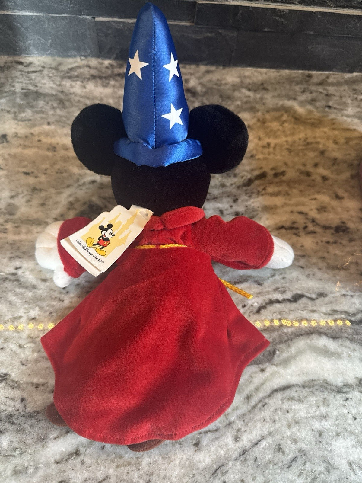 Disney Sorcerer Mickey Mouse Plush Toy In Red Velvet Robe & Blue Wizard Hat 15"