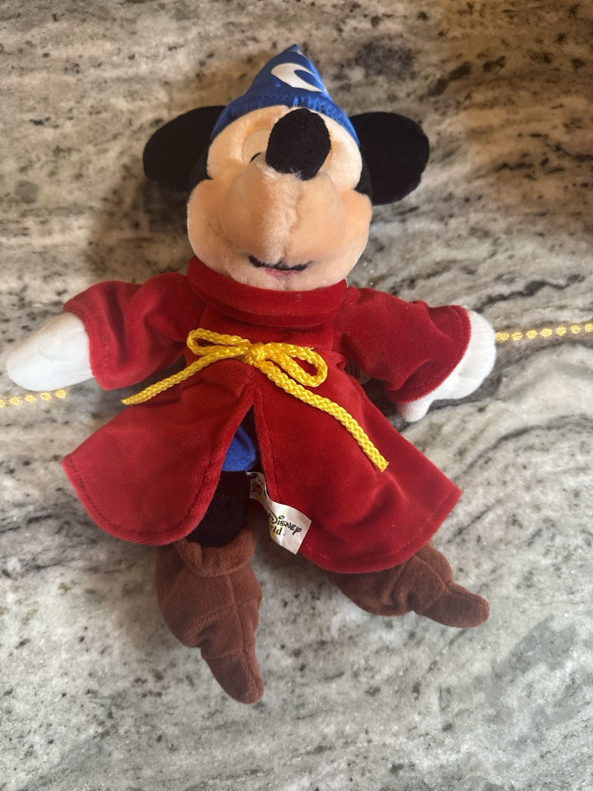 Disney Sorcerer Mickey Mouse Plush Toy In Red Velvet Robe & Blue Wizard Hat 15"