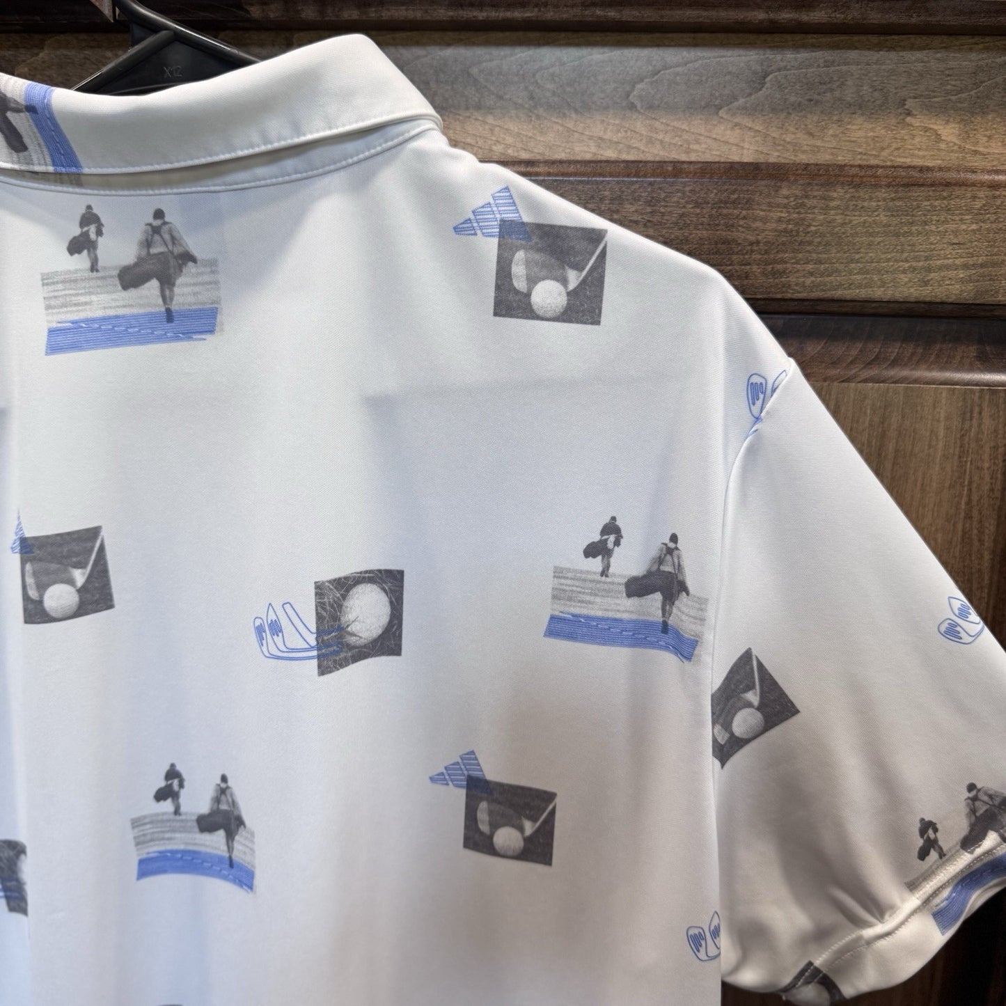 Adidas Golf Polo Shirt Men’s Large – Graphic All-Over Print – White Blue Black