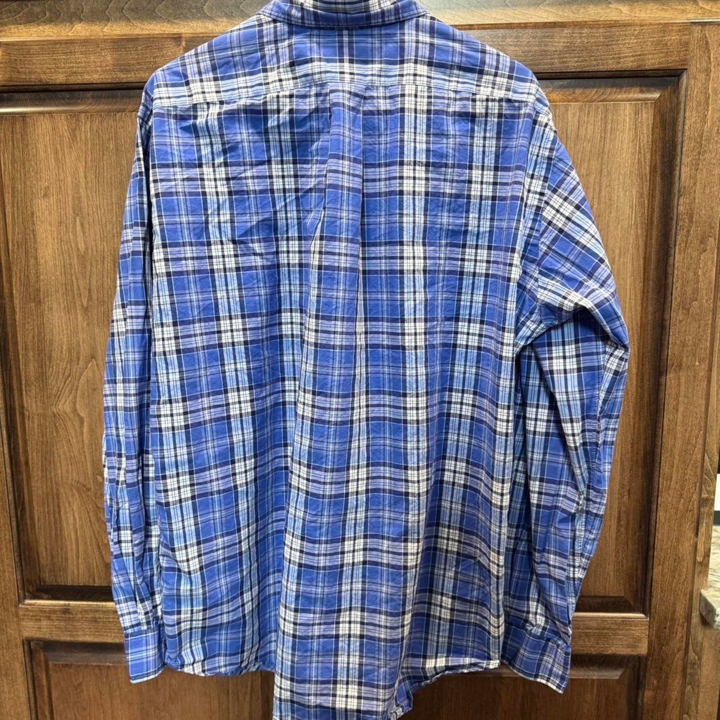 Blue and white plaid Ralph Lauren button-up shirt custom fit size Large