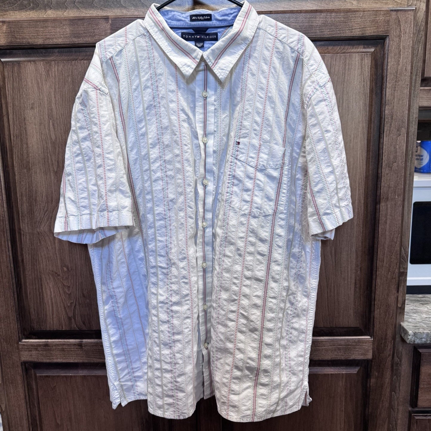 Vintage Tommy Hilfiger Short Sleeve Button Down Shirt XXL White Striped