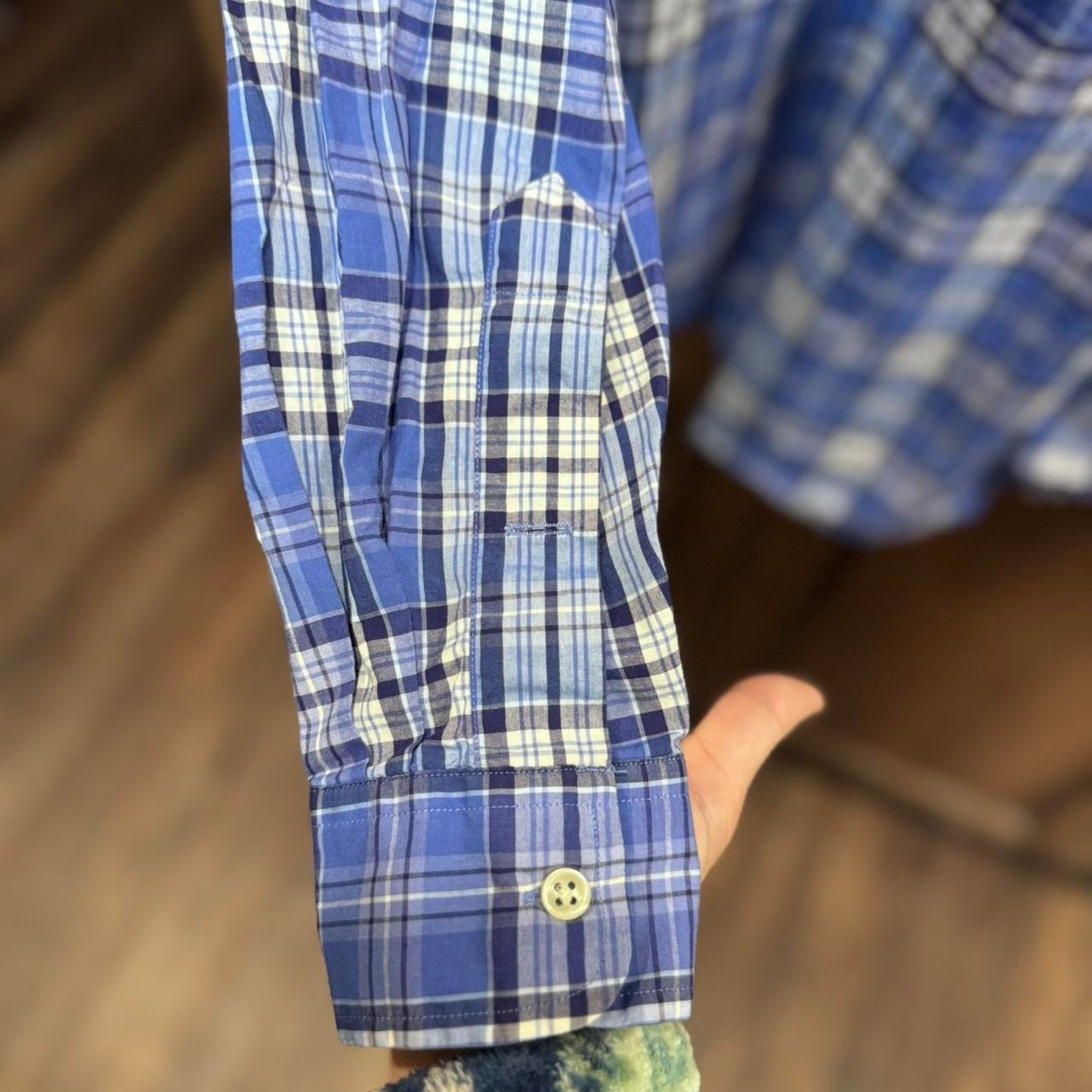 Blue and white plaid Ralph Lauren button-up shirt custom fit size Large