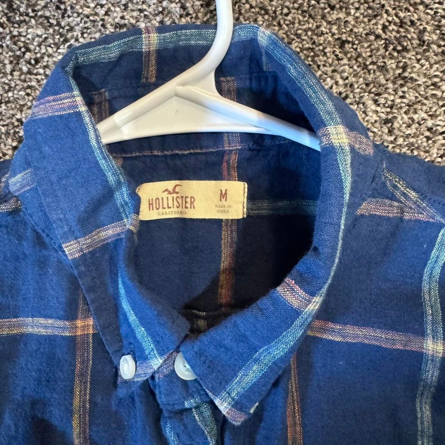 Y2k hollister navy plaid button up- Medium