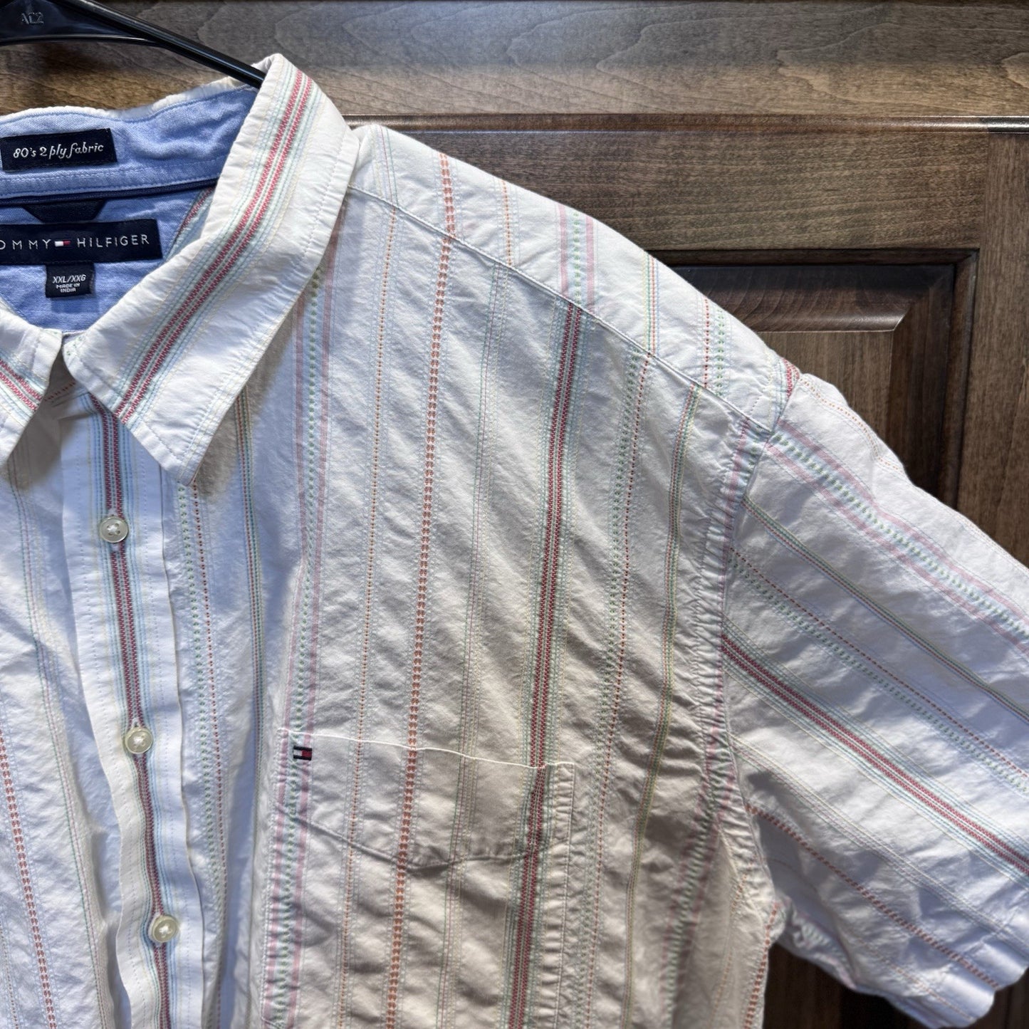 Vintage Tommy Hilfiger Short Sleeve Button Down Shirt XXL White Striped