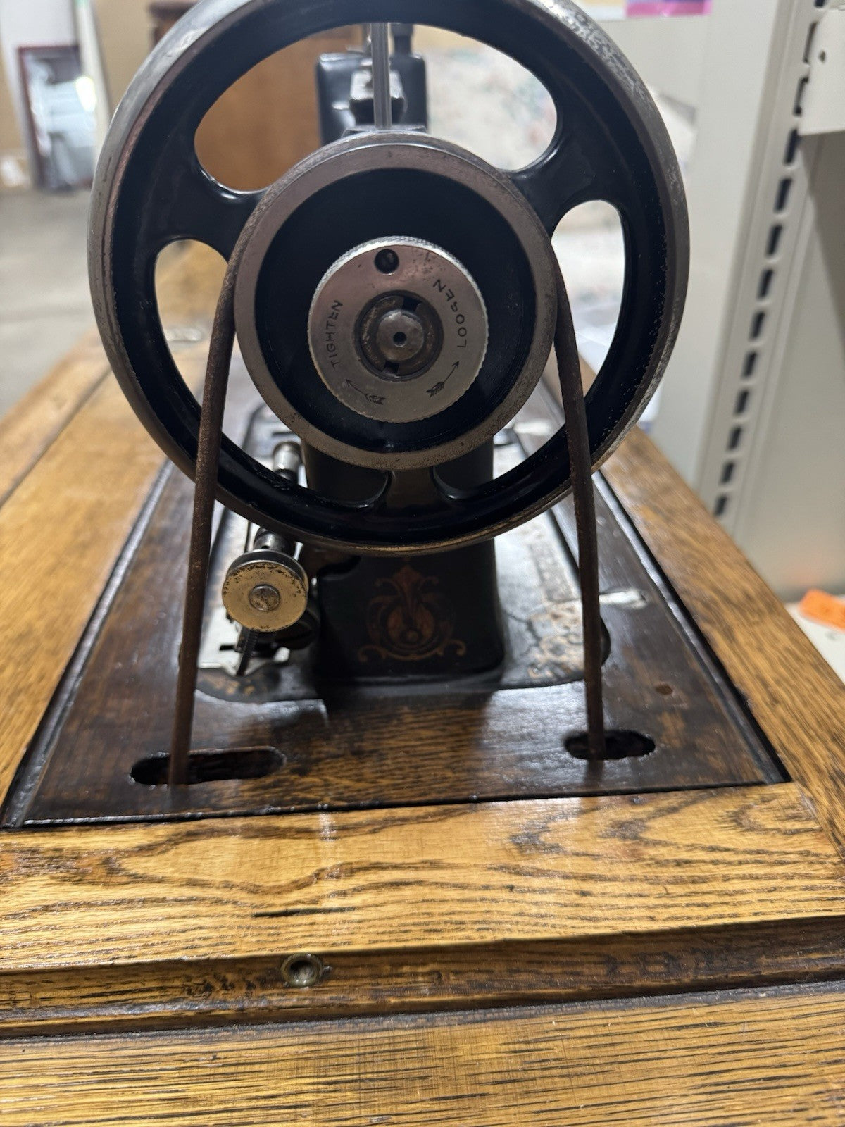 1900's Antique Minnesota Treadle Sewing Machine with 5 Drawer Cabinet Model D