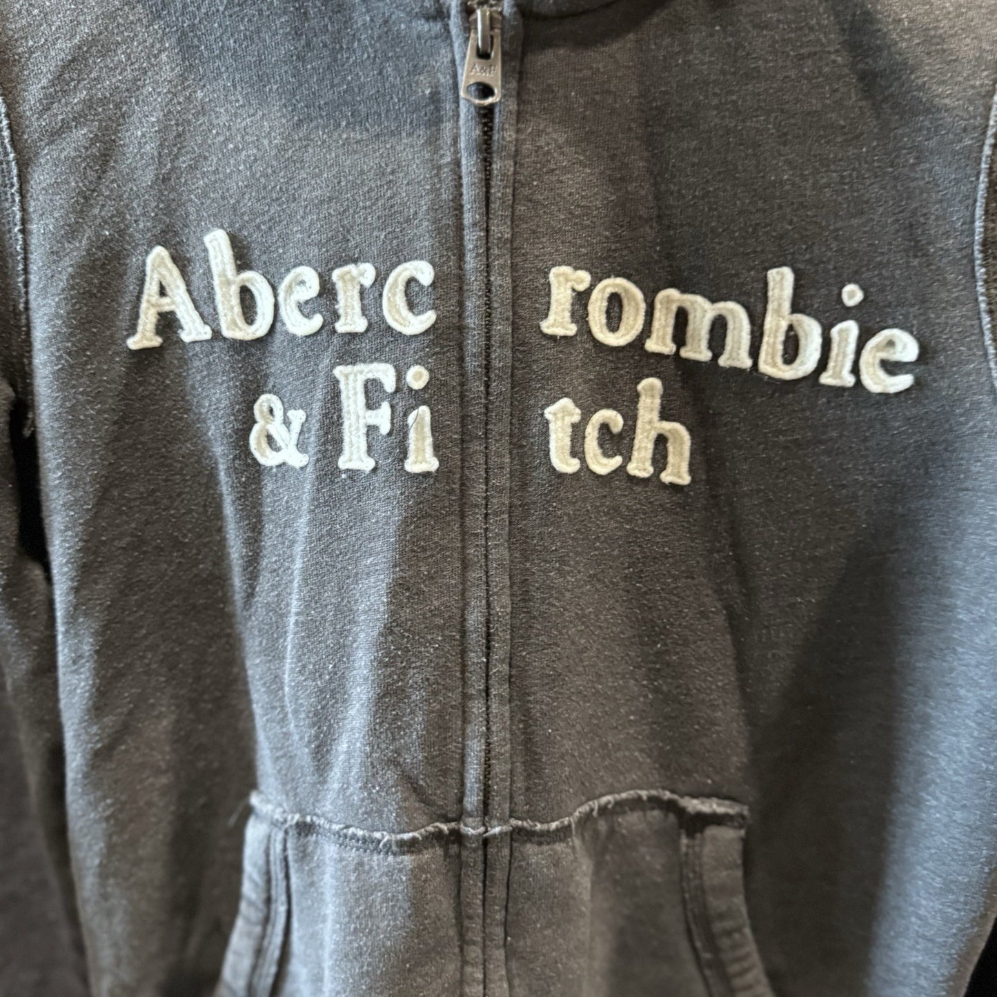 Y2K Abercrombie & Fitch Full Zip Hoodie Small Gray Embroidered Logo Vintage Look