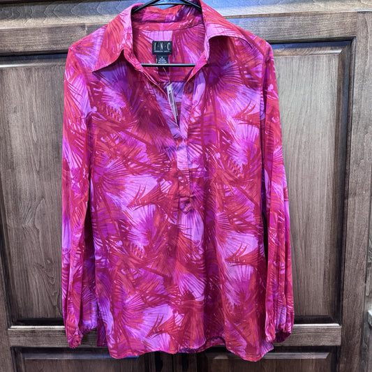 INC International Concepts Silk Blend Blouse Size 6 Pink Red Jungle Print NWT