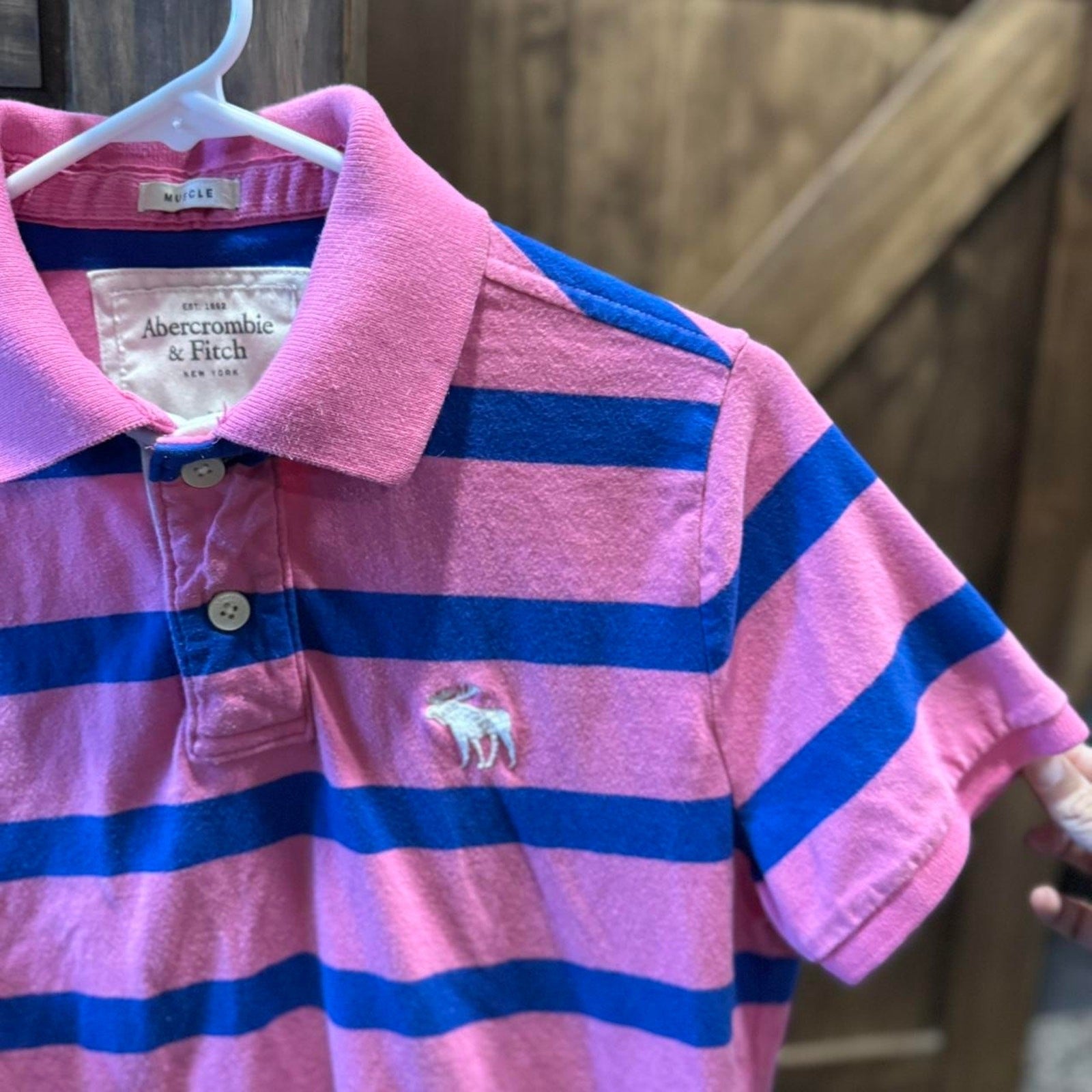 Y2K Abercrombie Muscle Polo Pink Blue Stripes Sz M