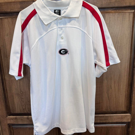 Vintage STARTER brand White and red Georgia Bulldogs UGA polo shirt size Medium