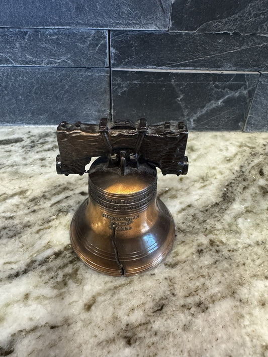 Vintage Mini Replica Liberty Bell With Working Bell, Bronze Metal Pass And Stow