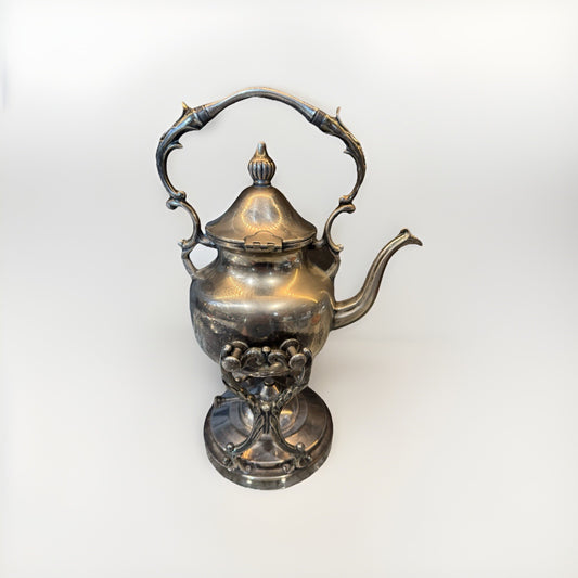 VINTAGE SILVER  TIPPING KETTLE ON FOOTED STAND / TEAPOT