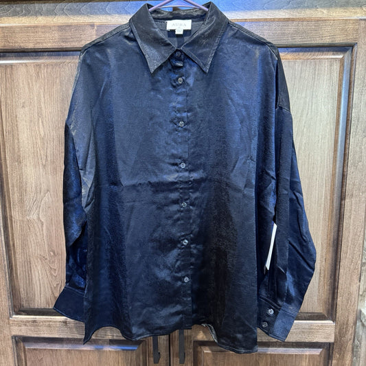 Aura by Red Dress Boutique Red Satin Button-Down Blouse | Size Sm | Shark Tank