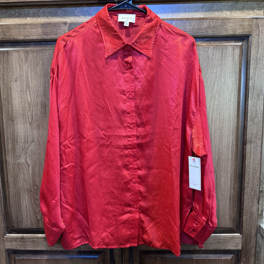 Aura by Red Dress Boutique Red Satin Button-Down Blouse | Size Sm | Shark Tank