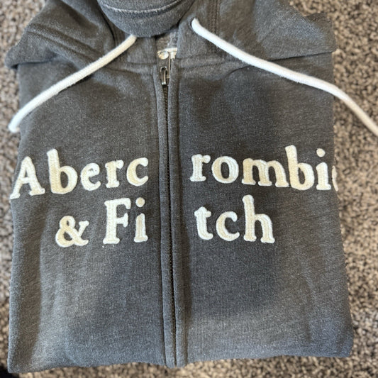 Y2K Abercrombie & Fitch Full Zip Hoodie Small Gray Embroidered Logo Vintage Look
