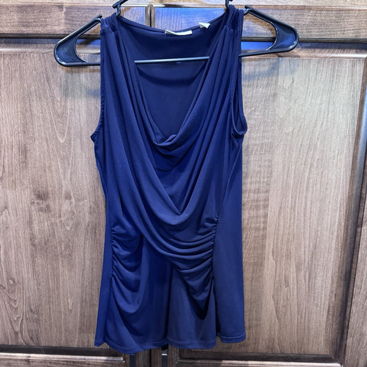 New York & Company Navy Blue Cowl Neck Ruched Stretch Top Blouse– Size XS