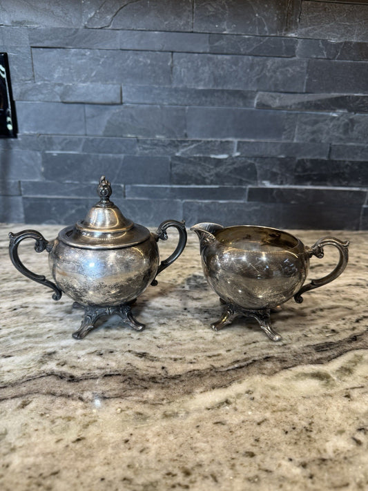 Vintage Silver Wm Rogers Cream and Sugar Set