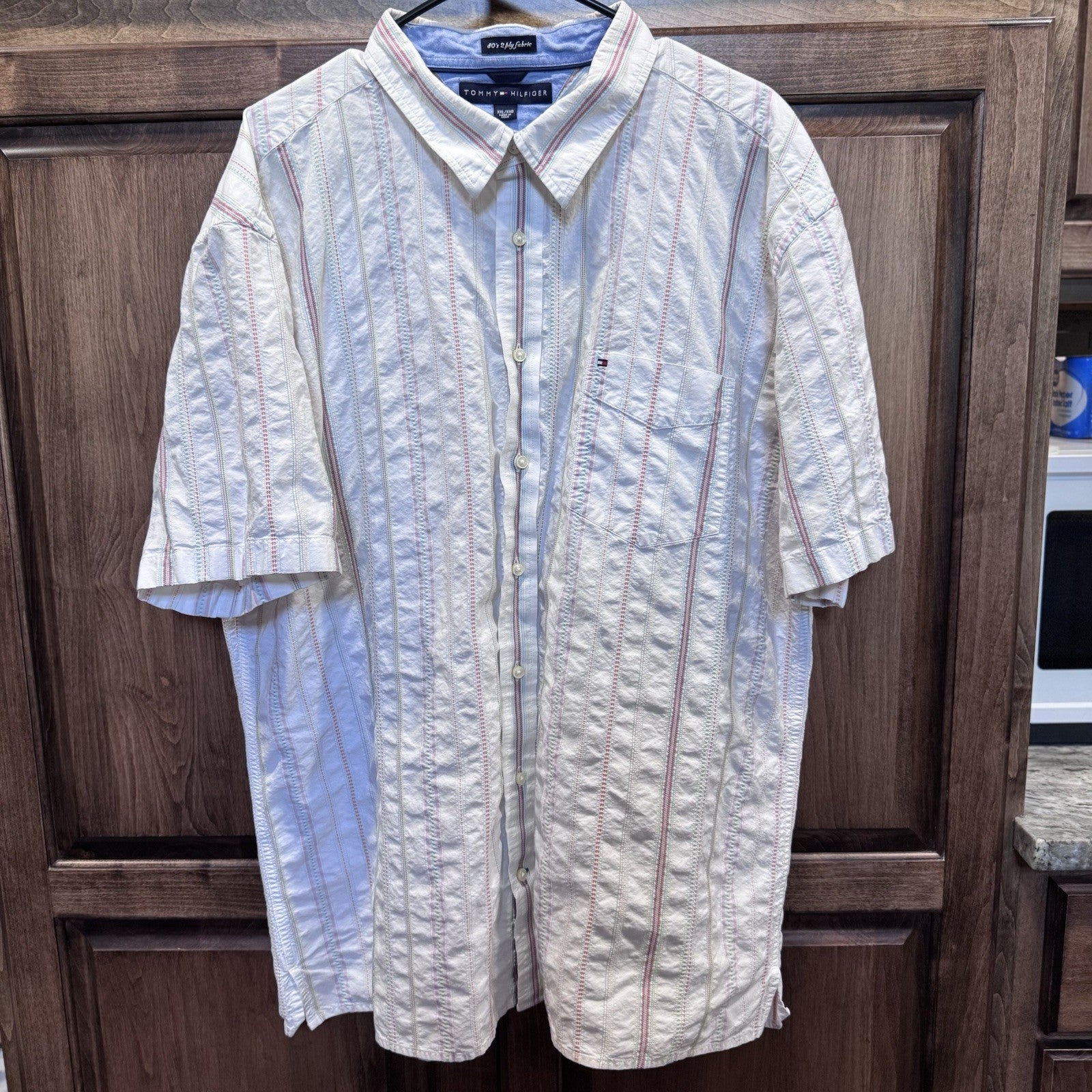Vintage Tommy Hilfiger Short Sleeve Button Down Shirt XXL White Striped 