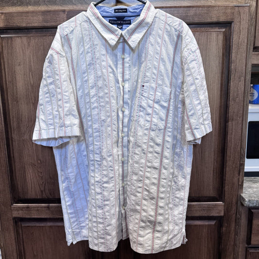 Vintage Tommy Hilfiger Short Sleeve Button Down Shirt XXL White Striped 