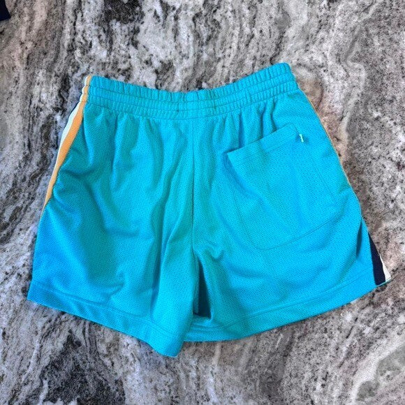 Urban Outfitters women's Mesh Athletic Shorts Turquoise Retro Stripe
