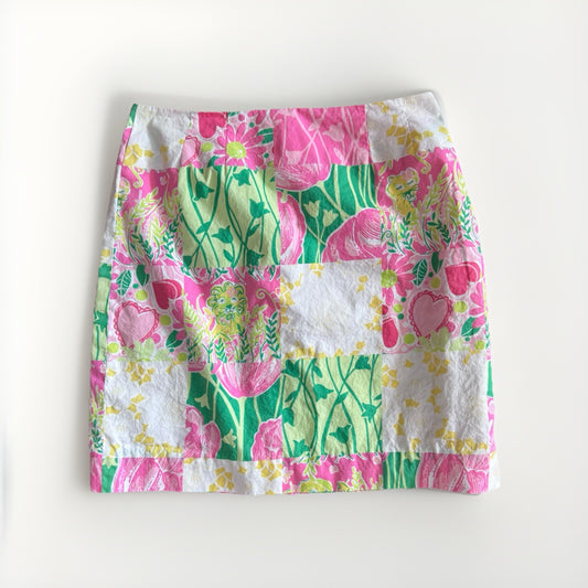 Y2K Lilly Pulitzer Patchwork Mini Skirt Size 4 | Bright Floral Preppy 2000s 