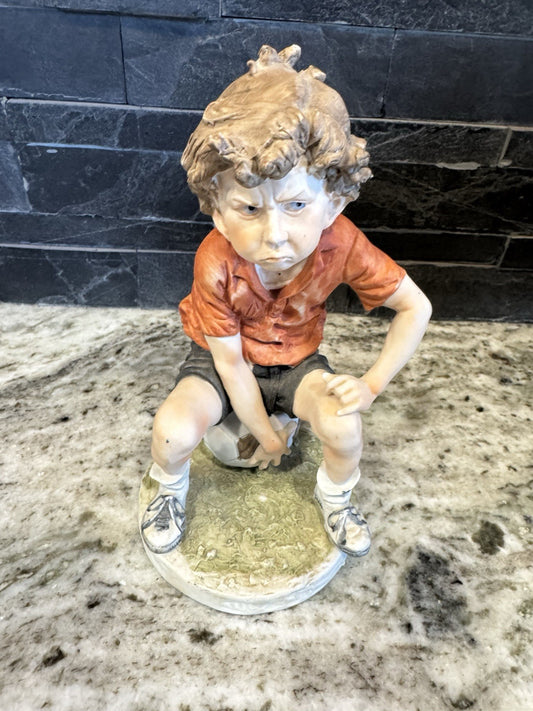 Vintage Stamped Old World Original Mad Boy W/ Soccer Ball 8" Sculpture