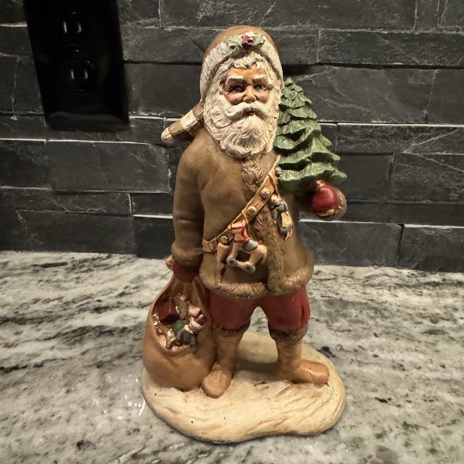 Vintage Provincial Mold 9.25" Santa with Toys and Tree 1988 Ceramic