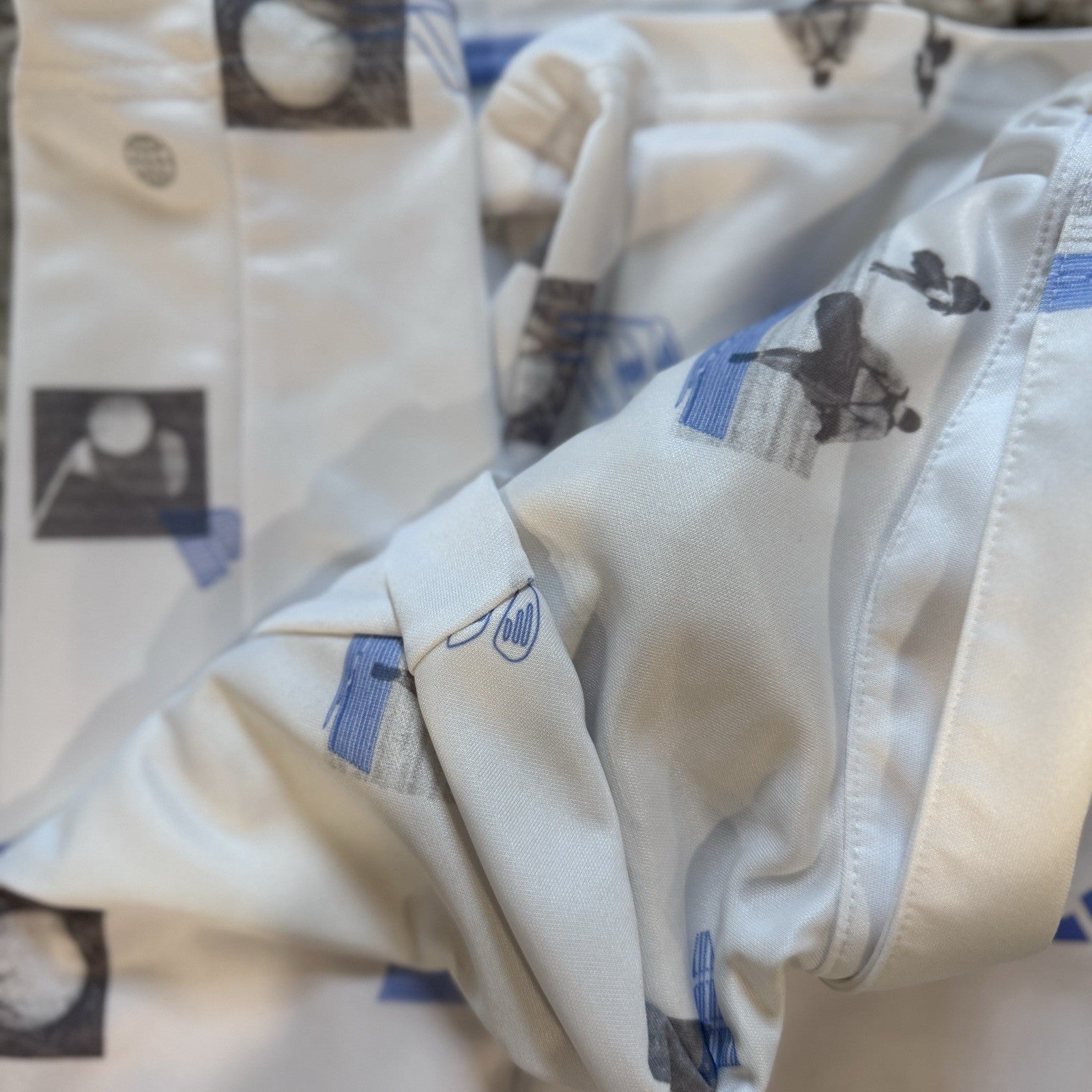 Adidas Golf Polo Shirt Men’s Large – Graphic All-Over Print – White Blue Black 