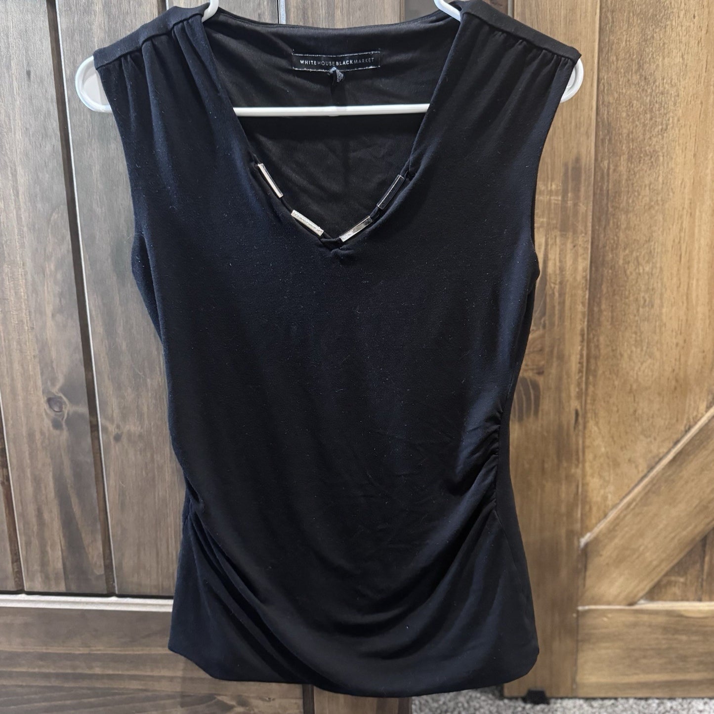 White House Black Market Black Vneck Sleeveless Cinch Side Blouse Size XS