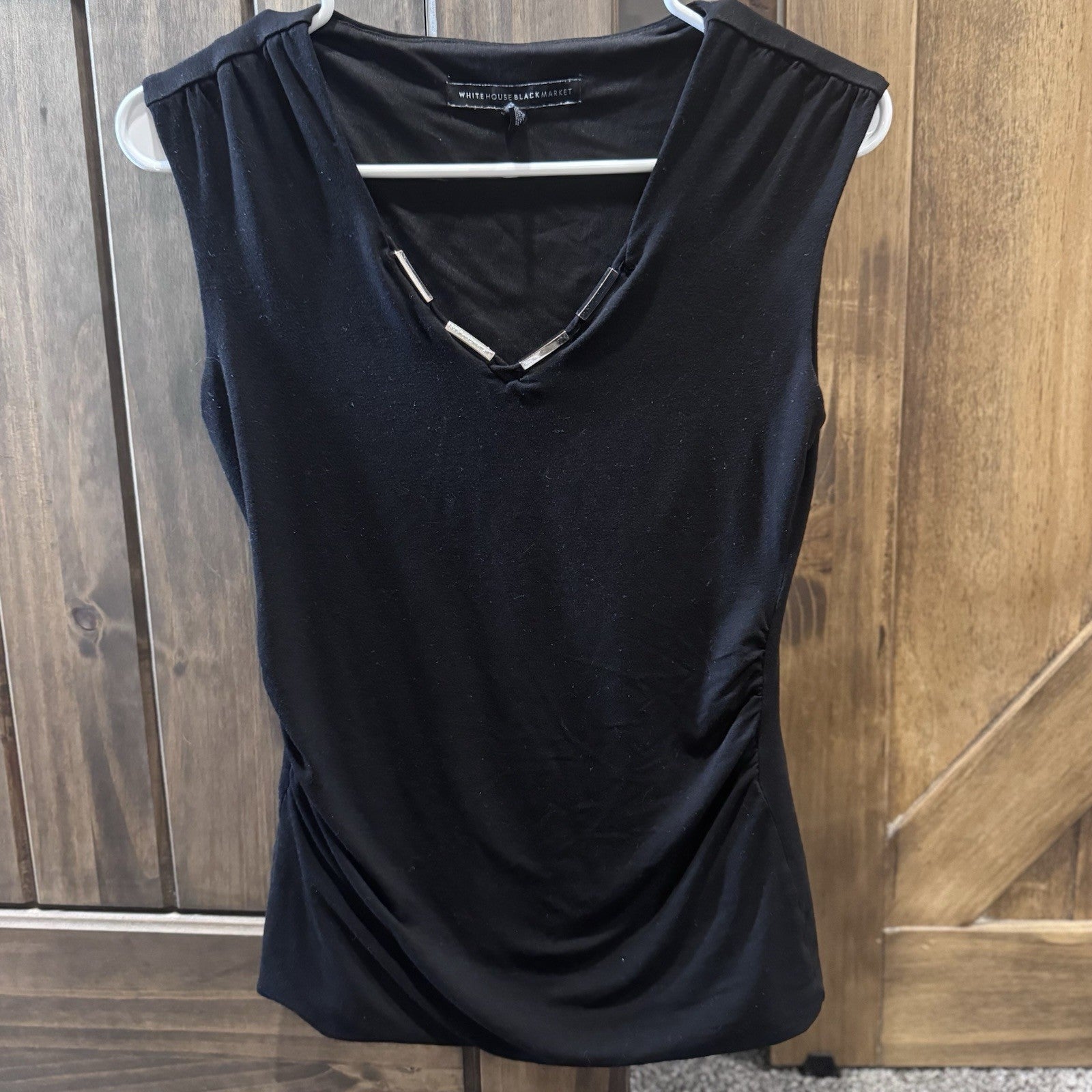 White House Black Market Black Vneck Sleeveless Cinch Side Blouse Size XS