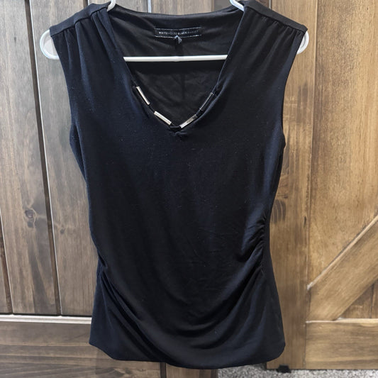 White House Black Market Black Vneck Sleeveless Cinch Side Blouse Size XS