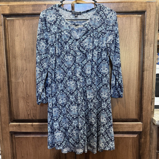 American Eagle Outfitters Boho Print Dress Small Blue Long Sleeve Cotton Blend