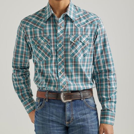 Wrangler Men's Retro Modern Fit Long Sleeve Snap Shirt size small 