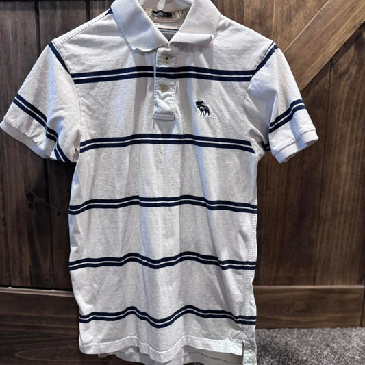Y2K Abercrombie Muscle Polo Tee White Navy Stripes Sz S