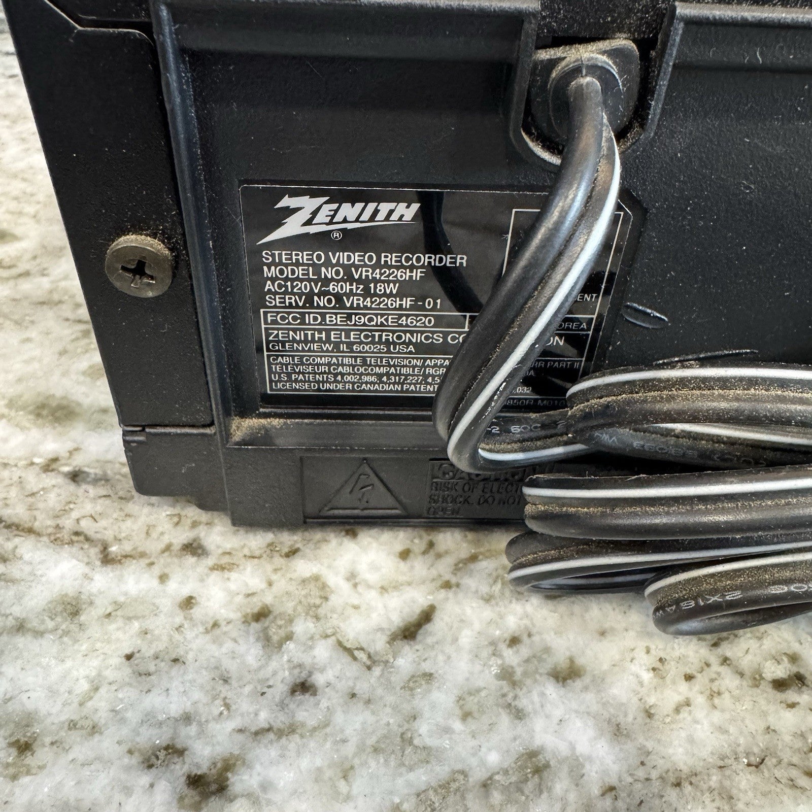 Zenith VCR Plus VR4226HF Stereo Video Cassette Recorder- Not Tested