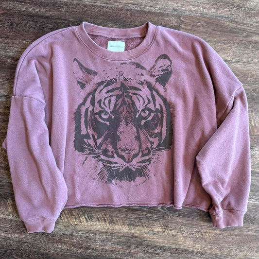 American Eagle super soft purple cropped sweatshirt with tiger graphic  LARGE